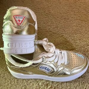 Women’s Guess Sybela Gold Shimmer Lace Up Shoes Sneakers